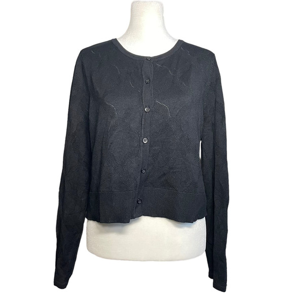 Jason Wu Jacquard Cropped Knit Cardigan Sweater Classic Black Women's M‎ Capsule - Picture 1 of 12